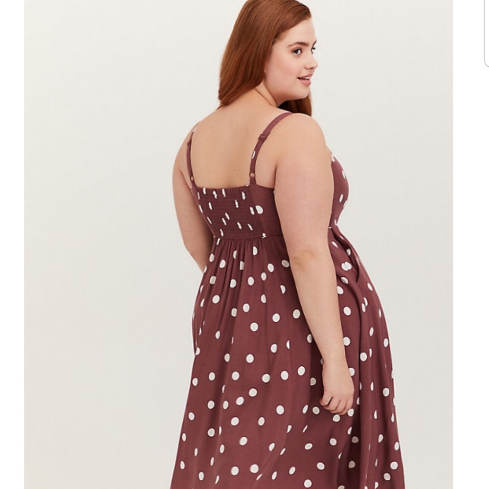 Torrid Midi Chalis Walnut Polka Dot Dress - Picture 3 of 5
